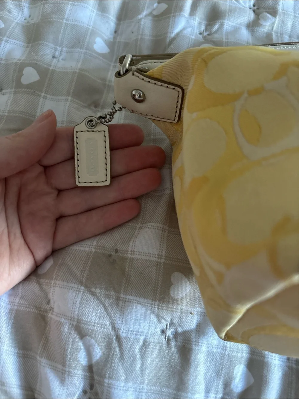 COACH Yellow and Cream Signature Stripe Shoulder Bag